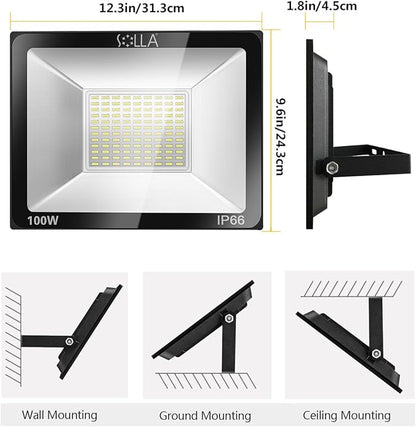 2 Pack 100W LED Flood Light, IP66 Waterproof, 8000lm, 550W Equivalent, Super Bright Outdoor Security Lights, 6000K Daylight White, Outdoor Floodlight for Garage, Garden, Lawn and Yard