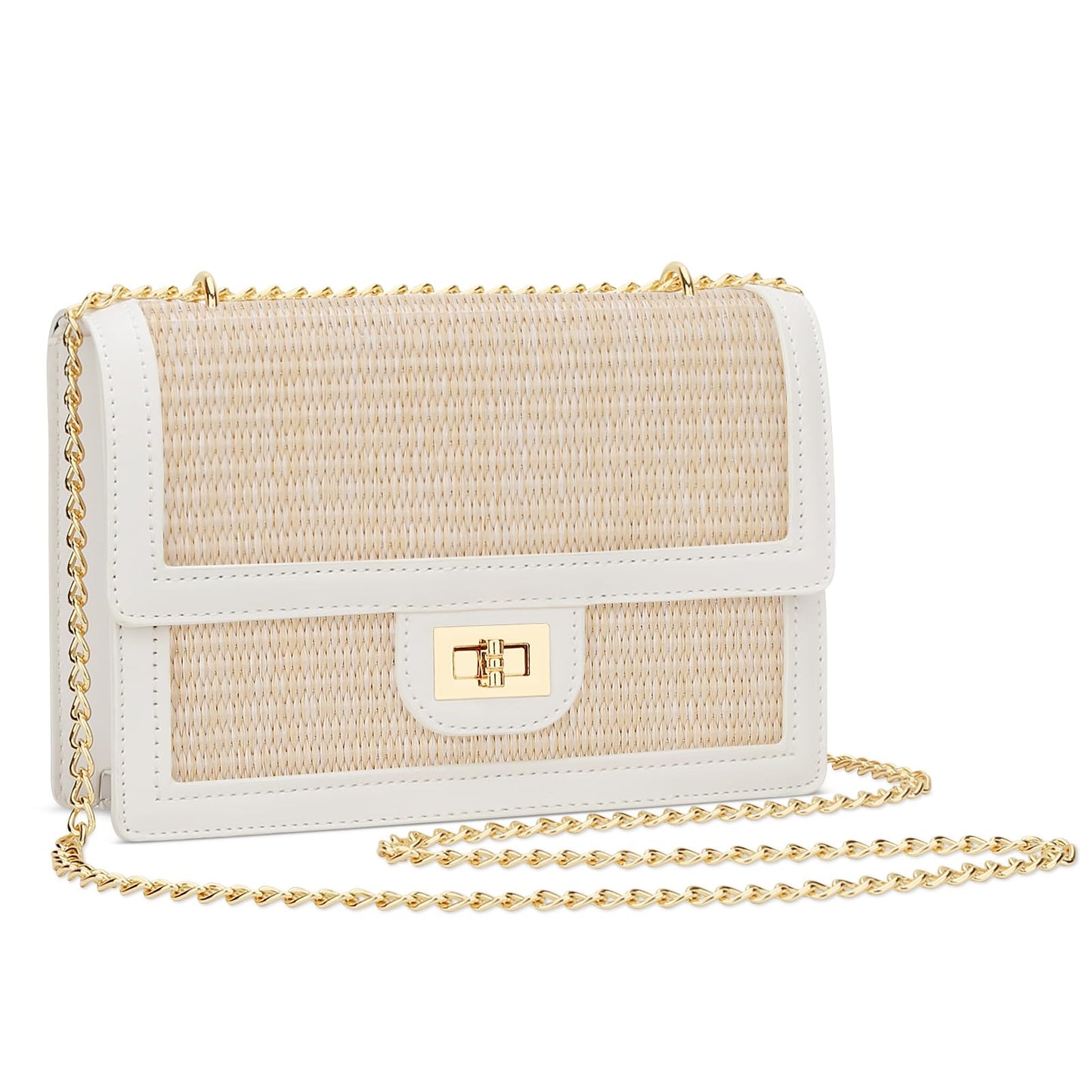 KKXIU Women Small Straw Beach bag Crossbody Bag Summer Shoulder Bag Beach Handbag Vegan Leather Purse (Beige)