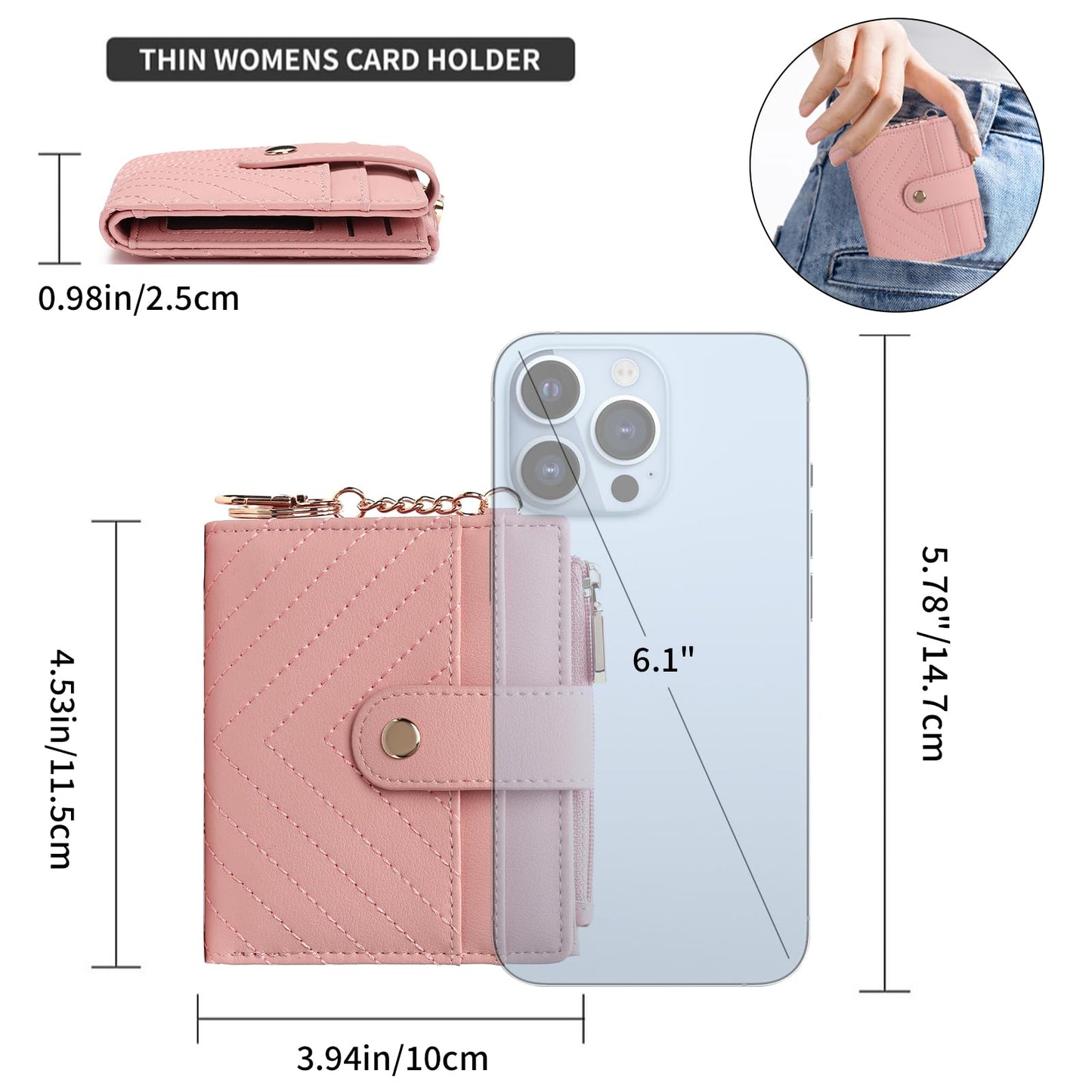 GAEKEAO Slim Wallet for Women, RFID Blocking Credit Card Holder Bifold Wallet with Zipper Coin Pocket, ID Window