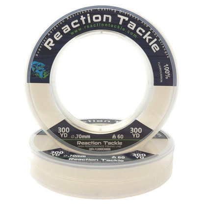 Reaction Tackle 100% Pure Fluorocarbon Fishing Line - High Strength, Abrasion-Resistant, Fast-Sinking, Virtually Invisible - Saltwater and Freshwater Leader Line - Clear - 4LB 300 Yards