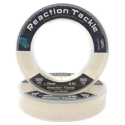 Reaction Tackle 100% Pure Fluorocarbon Fishing Line - High Strength, Abrasion-Resistant, Fast-Sinking, Virtually Invisible - Saltwater and Freshwater Leader Line - Clear - 30LB 300 Yards