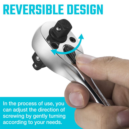 DURATECH 3-IN-1 Ratchet Handle, 1/4 ", 3/8 ", 1/2" Drive Ratchet Wrench, 72-Tooth, Reversible Switch, Full-Polished Chrome Plating, Alloy Steel