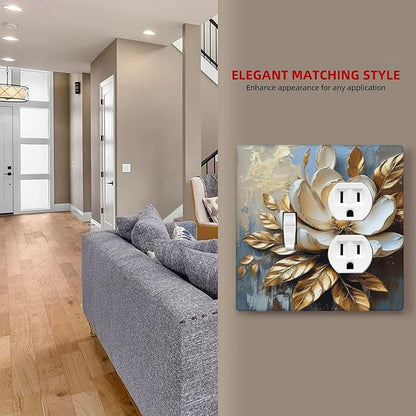 Decorative Art Light Switch Covers Gilded Bloom 2 Gang Single Toggle Duplex Combination Electrical Faceplate Switchplate Wall Plate for Home Decor