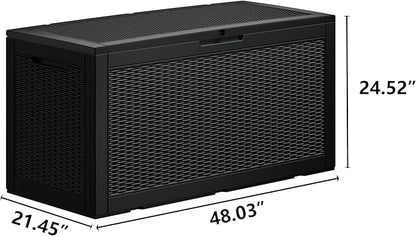 Deck Box outdoor waterpoorf, Storage Box Outdoor and Indoor for Pool Toys, Patio Cushions, Resin Storage Bin for Outside, Lockable (Black, 100 Gallon)