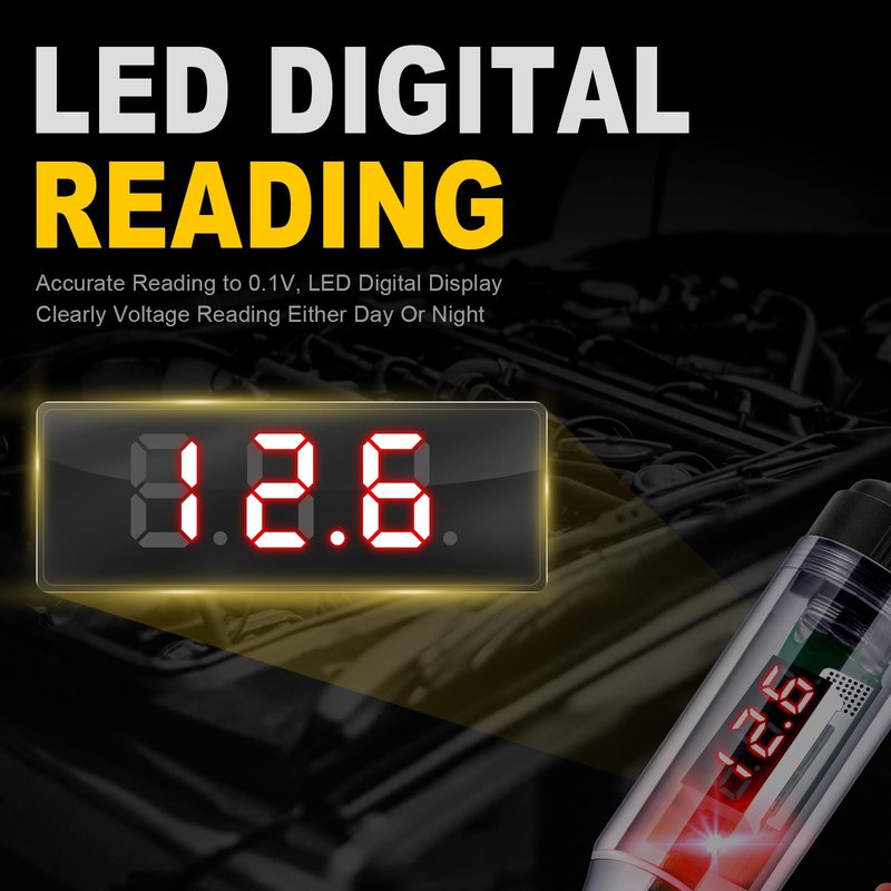 WINAMOO Automotive Test Light 5-90V Digital LED Circuit Tester with Voltage Display, Auto Bidirectional Light Tester, Electrical Voltage Tester with Extended Spring Wire & Probe for Car/RV/Vehicles