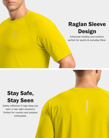 G Gradual Men's Athletic Workout T-Shirts Moisture Wicking Cooling Running Shirts Short Sleeve Performance Tee for Gym Tennis(Yellow,L)