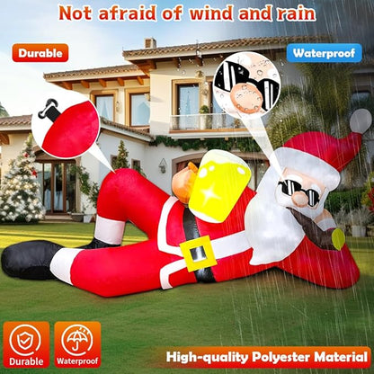 KOOY 6FT Christmas Inflatable Santa Claus Outdoor Decoration with LED Lights, Christmas Decoration Outdoor, Blow up Yard Decor for Outside Garden Lawn Xmas
