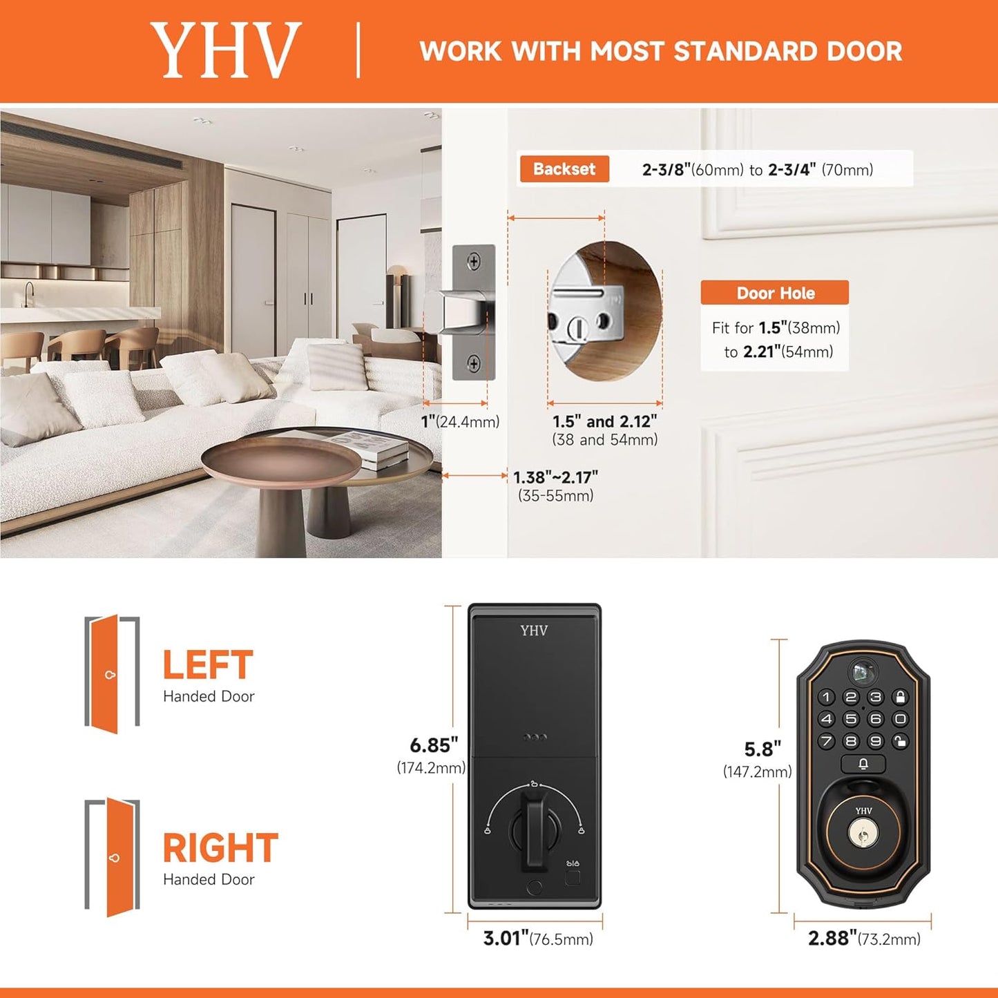 Keyless Entry Door Lock with Camera Fingerprint Smart Door Lock with App Remote Control, Wi-Fi Connected Electronic Keypad Code Deadbolt Auto Unlock for Front Door