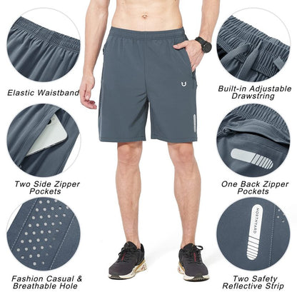 NORTHYARD Men's Athletic Running Shorts Gym Workout 7"/9"/5" Quick Dry Lightweight Sports Basketball Tennis 3 Zipper Pockets COOLGREY XL
