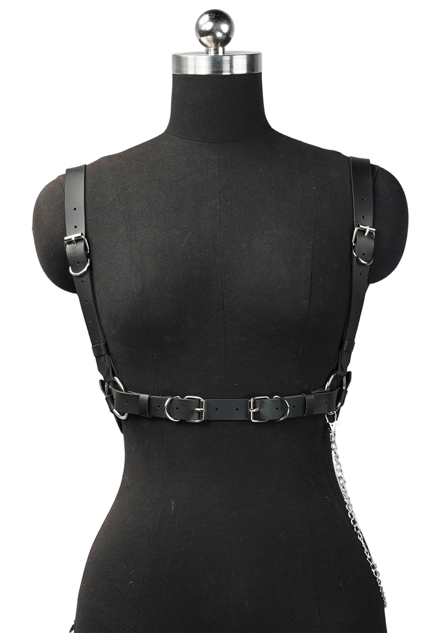 WARANDOD Women Adjustable Leather Harness Belt with Detachable Chain, Faux Leather Body Harness with Alloy Buckles for Gothic Punk Festival Outfit(Waist 26.8-38.2in)