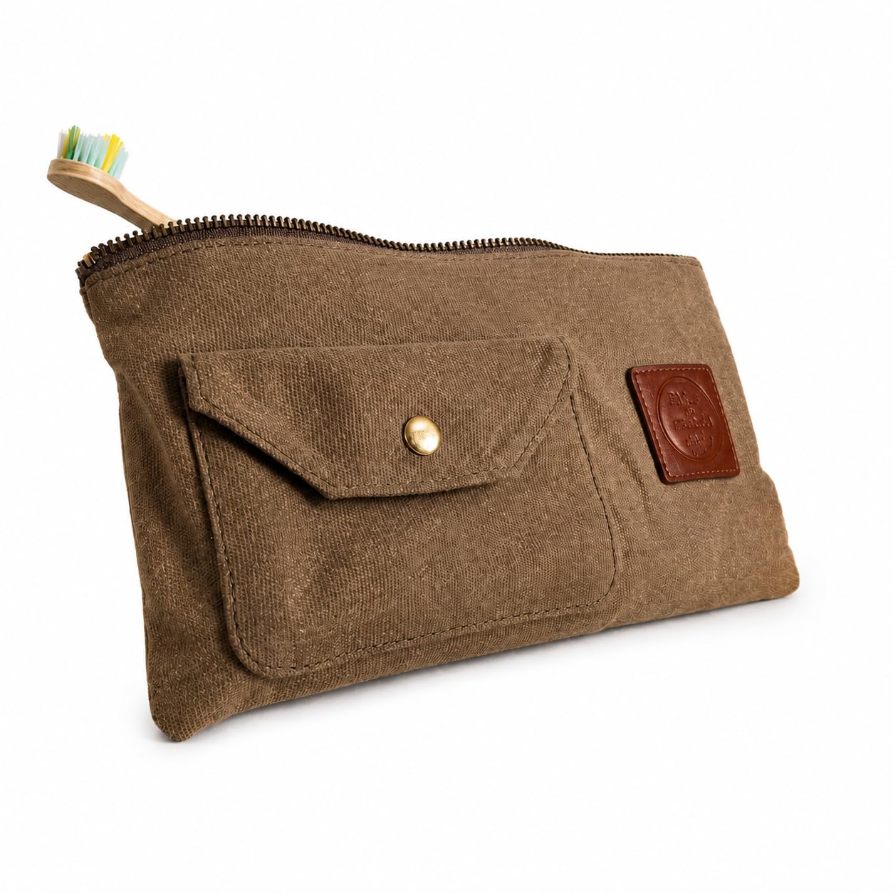 Earth & Fiber Co. Waxed Canvas Toiletry Bag, Compact Slim Design for Traveling, Brown
