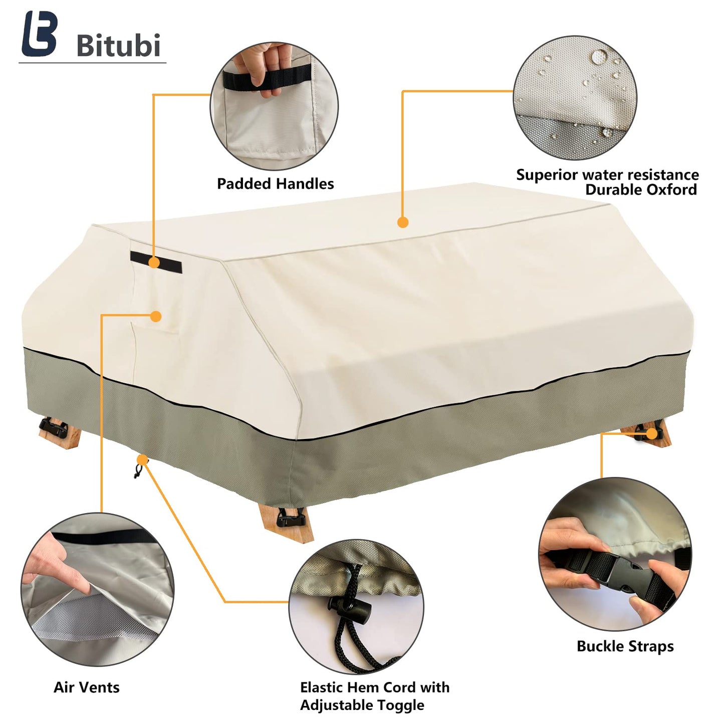 Bitubi 96 Inch Heavy Duty Waterproof Picnic Table Cover - 600D Tough Canvas Wind Dust Proof Anti-UV Outdoor Patio Table Bench Covers Winter