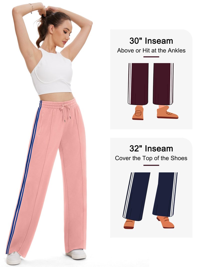 Tapata Tall Women's 34" Inseam Track Pants Elastic Waistband Y2K with Zipper Pockets Dance Studio Sweatpants, Pink, L