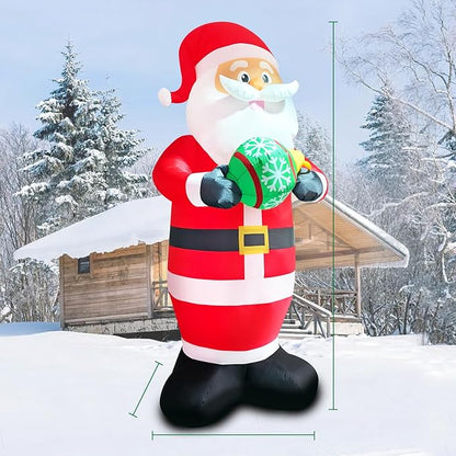 10FT Santa Claus Christmas Inflatable Decorations Blow Up Giant Santa Snowflake Ball Indoor Outdoor Decor Lights for Party Holiday Xmas Lawn Outside Patio Yard Garden Home Ornaments
