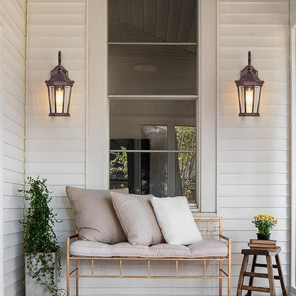 Outdoor Wall Lantern, Exterior Waterproof Outdoor Wall Light Fixtures, Brown Aluminum Porch Sconces with E26 Sockets & Clear Glass