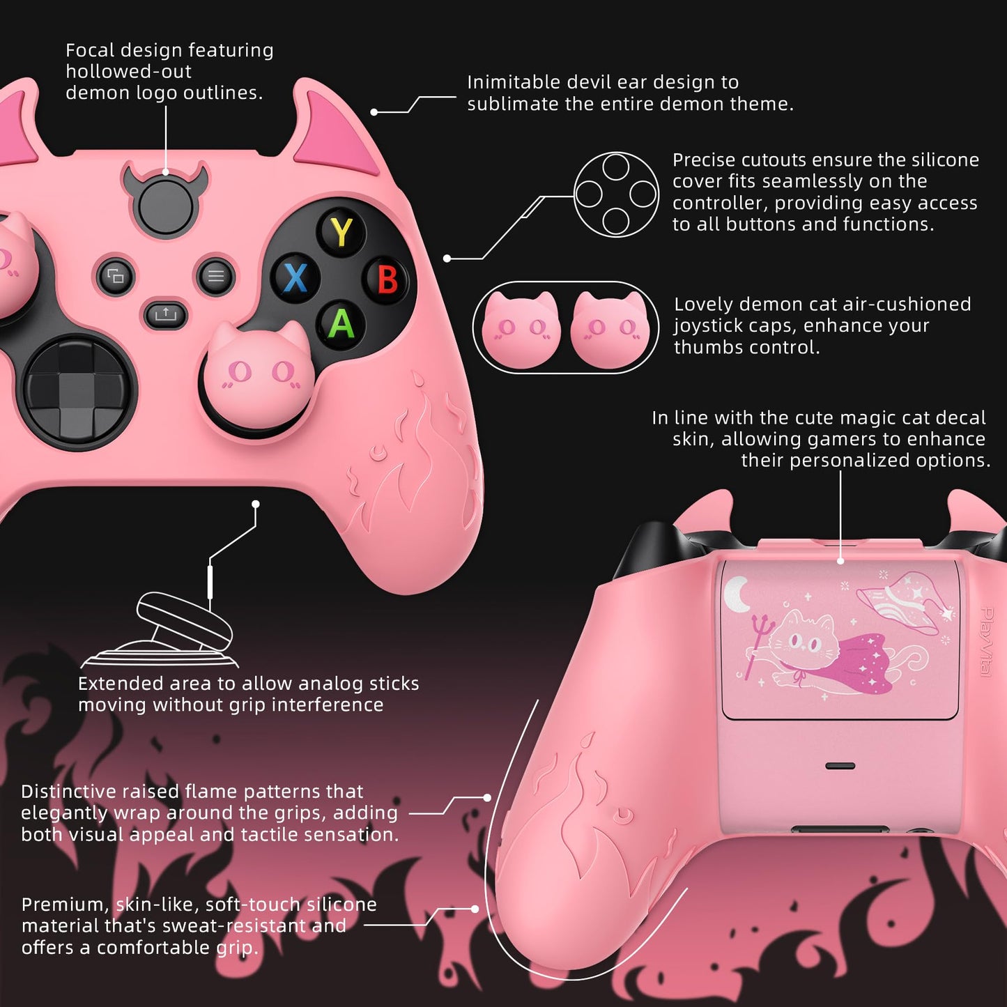 PlayVital Halloween Cute Demon Silicone Cover for Xbox Series X/S Controller, Kawaii Anti-Slip Controller Skin Grip Protector for Xbox Core Wireless Controller with Thumb Grip Caps - Pink