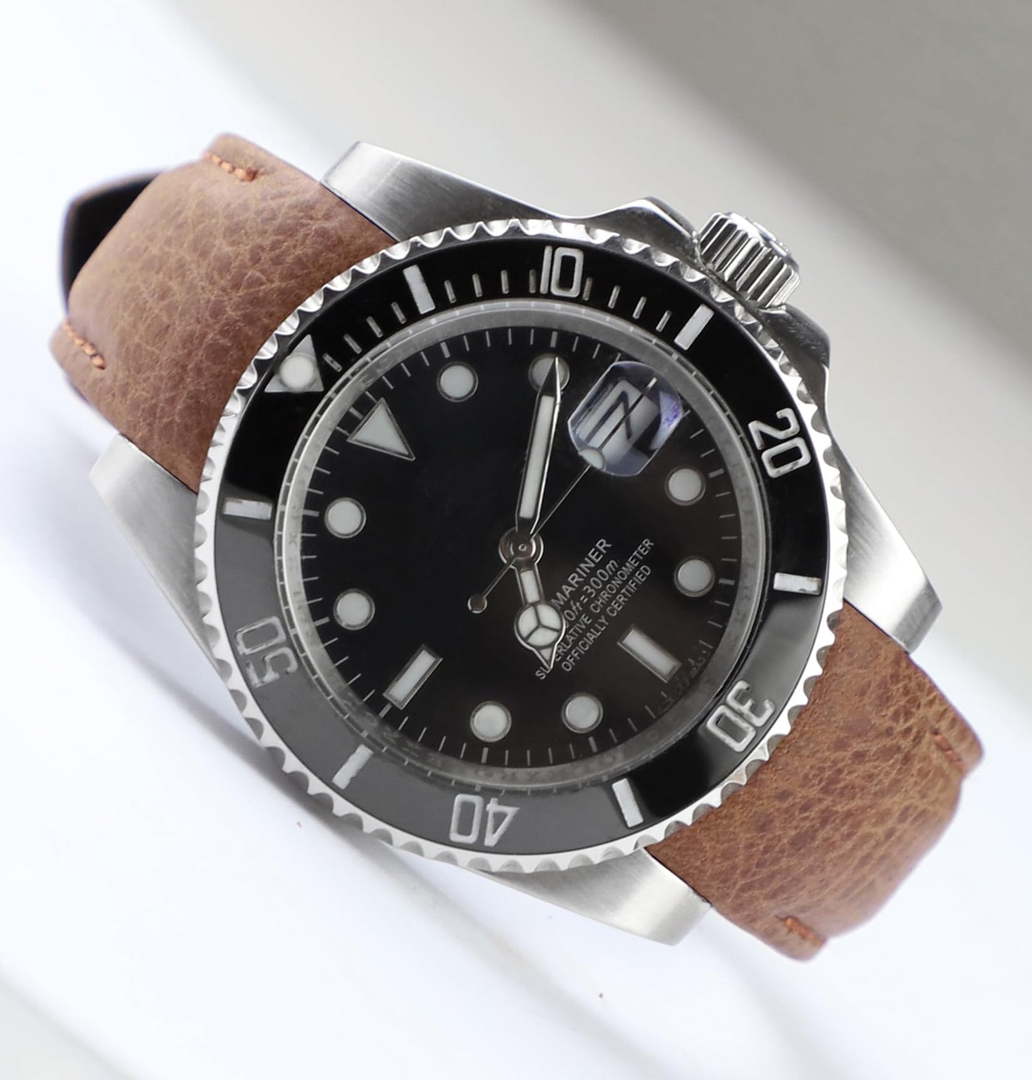 Sight Focus 20mm Curved End Retro Leather Watch Band for Rolex Submariner 40mm,Daytona,GMT-Master 40mm,Yacht-Master,Explorer I Leather Watch Strap Replacement Rolex Datejust Bracelet Men Women Brown