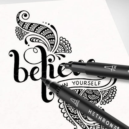 Hethrone Black Markers for Drawing - Brush Pens with Felt Tips for Artists - Calligraphy Pens, 12 Pack
