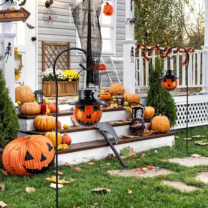 Viveta 2 Pack Solar Halloween Lights, Solar Lanterns Outdoor Waterproof with Shepherd Hooks for Garden Yard Pathway Outdoor Halloween Decorations