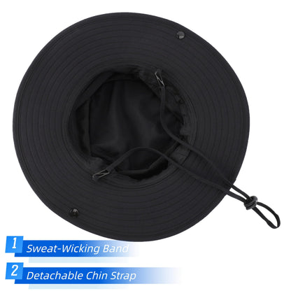 Connectyle Mens Womens Wide Brim Safari Bucket Hat UV Sun Protection Fishing Hiking Hats Outdoor Summer Cowboy Hat Black