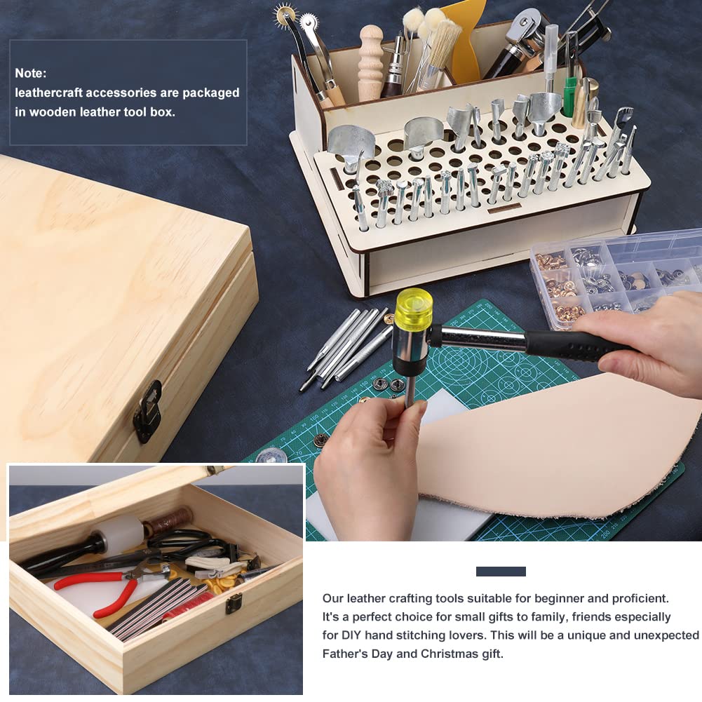 447 Pcs Leather Working Tools, Leather Working Kit for Cutting Punching Stamping Stitching with Instruction & Storage Case, for Saddle Making, DIY Projects
