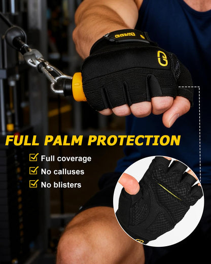 FitDA Workout Gloves for Men & Women - Fingerless Padded Weight Lifting Gloves with Non-Slip Grip & Short Wrist Design, Gym Glove for Training, Exercise, Cycling, and Fitness, L