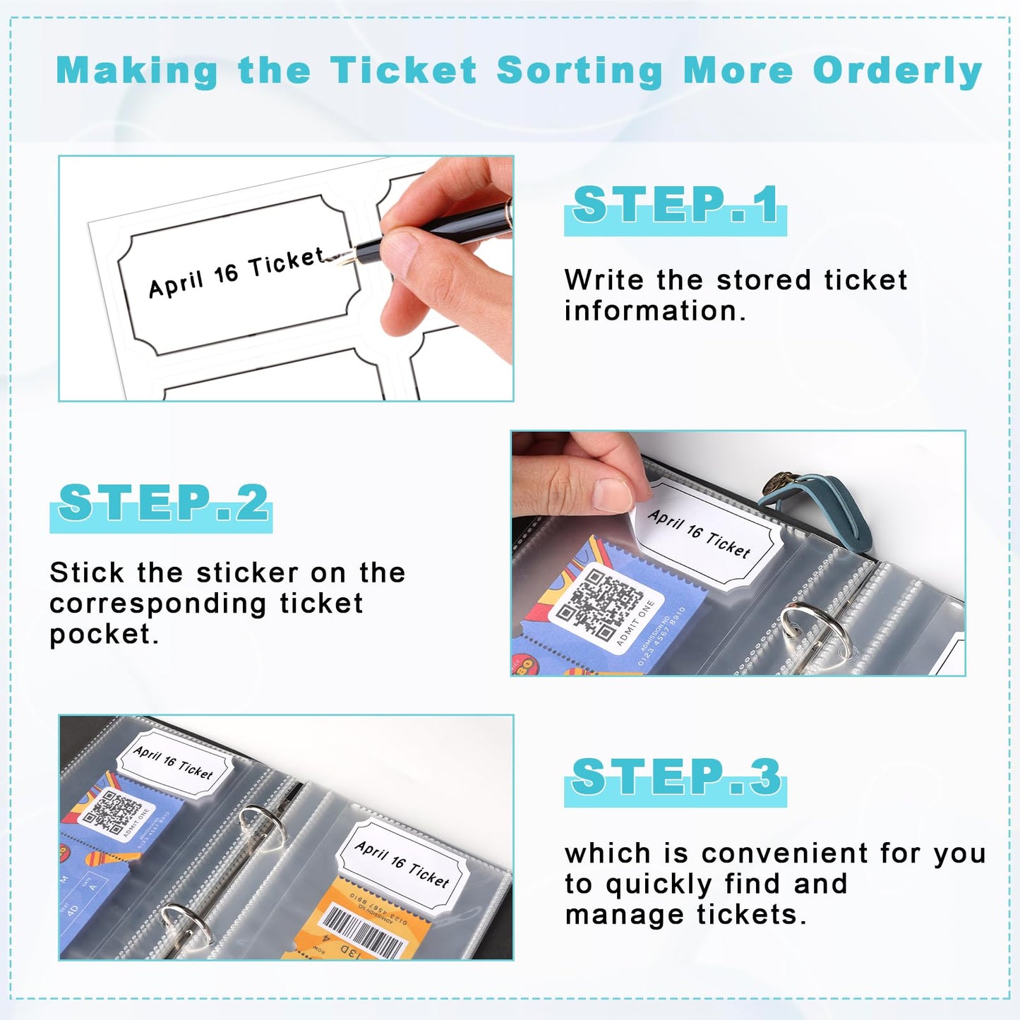Blue PU Leather Ticket Stub Diary 3 Hole Ticket Stub Holder Album 6 x 9 Inch Ticket Stub Organizer with 40 PVC Pockets 42 DIY Stickies 26 Letter Charms for Collect Movie Concert Tickets Receipts