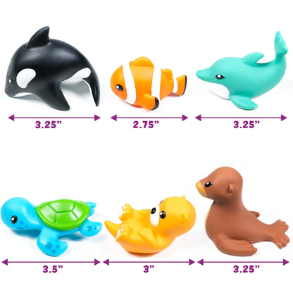 Tub Works® Marine™ Mold Free Bath Toys, 6 Pack | Sealed, No Hole Bath Toys Design Keeps Moisture Out | Soft, Squeezable & Float on Water | Easy-Grip Baby & Toddler Bath Toy Set | Great Baby Pool Toys