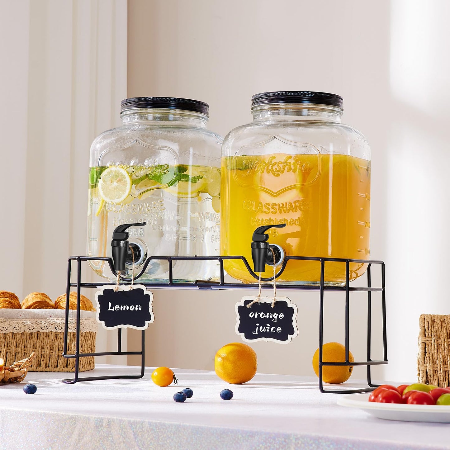 2 PCS 1.5 Gallon Drink dispenser For Parties, Beverage Dispenser With Stand, Large Water Drink Dispensers With Spigot for BBQ, Picnic, Party, Ideal for Lemonade,Juice, Tea, and Party Drinks