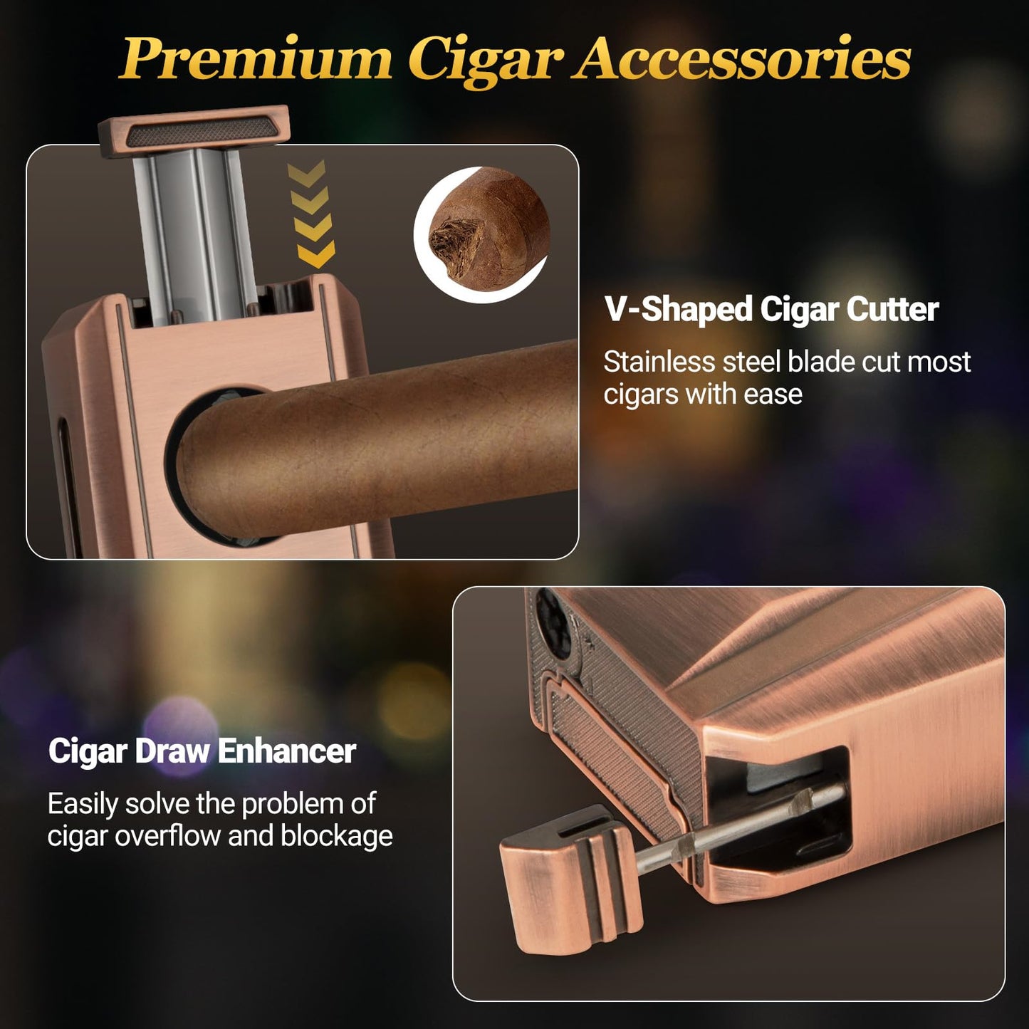 AWOTE Travel Leather Cigar Case with Cigar Torch Lighter, Cigar Bag with 4 Cigar Tubes, Include Cigar Accessories
