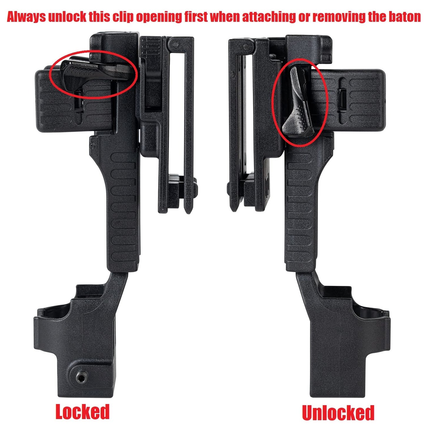 TACNEX Quick Release Baton Holder w/MOLLE Vest Clip Rotatable Police Baton Holster 16"-21"-26" Telescopic Baton Carrier ASP Baton Carry Case Expandable Baton Flashlight Support Stand for LE Security