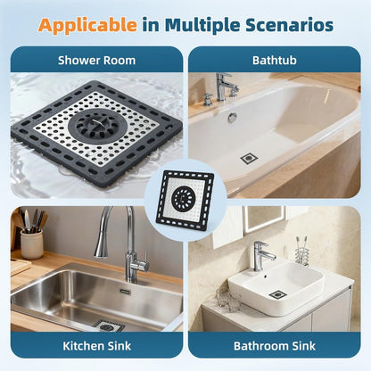 Hibbent Upgraded Shower Drain Hair Catcher, Shower Drain Cover for Bathroom Floor 4" Drain, Anti-Clogging Bathtub Drain Strainer, Stainless Steel Kitchen Sink Drain Strainer with Handle, Black
