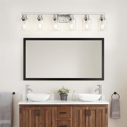 Bathroom Vanity Light, 6-Light Nickel Modern Matte Wall Sconce Lighting with Clear Glass Shade, Wall Lights,Bath Vintage Wall Mounted Lamps for Mirror Bedroom Living Room