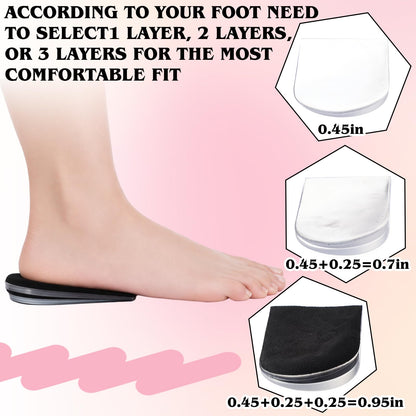 Cuffbow 4 Pairs 3 Layers Medial Lateral Heel Wedge Insoles Corrective Adhesive Shoe Inserts Wedge Inserts Adjustable Supination Overpronation Insoles for Foot Knock Knee Pain Bow Legs Osteoarthritis