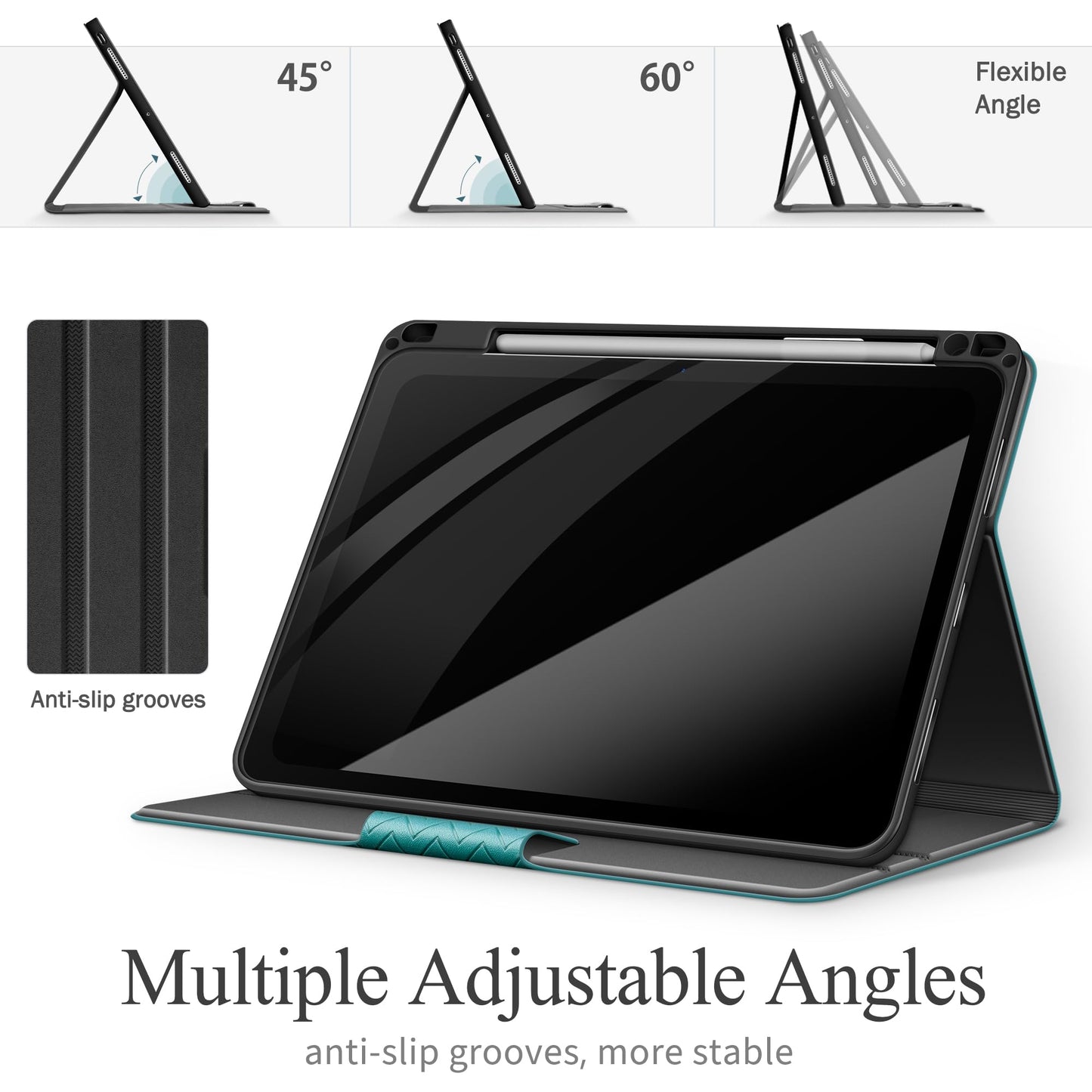 auaua Case for iPad Pro 11 Inch (M5/M4) 2025/2024, PU Leather Case with Pencil Holder, Supports Pencil Pro and Pencil(USB-C), Adjustable Angles, Auto Sleep/Wake (Green)