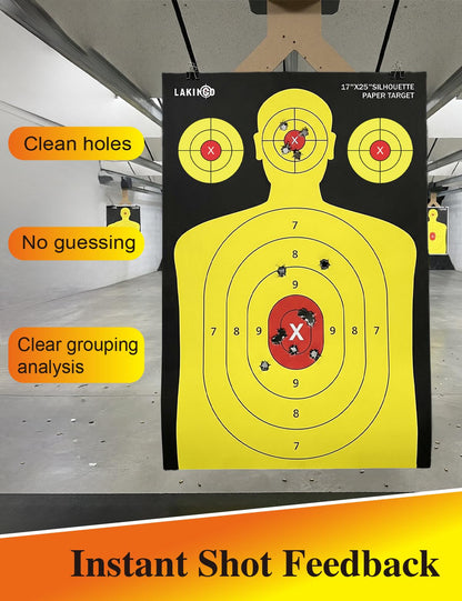 17x25 Inch Silhouette Shooting Target Paper-High-Visibility Reactive Target for Indoor & Outdoor Range, Ideal for Handgun, Rifle & Airgun Practice