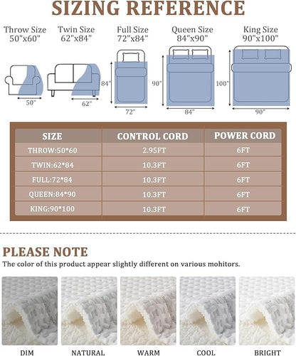 CAROMIO Heated Blanket Throw, Waffle Weave Electric Throw Blanket Fast Heating with LCD Controller, 6 Heat Levels & 4 Hour Auto Shut Off, ETL Certified, Machine Washable, Off White, 50" x 60"