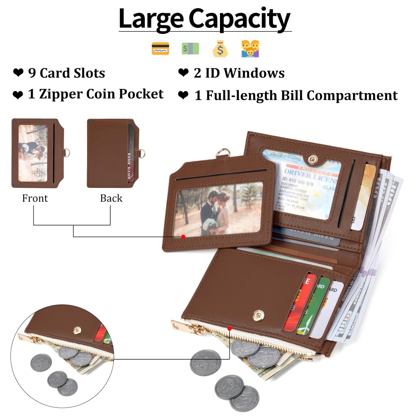 FALAN MULE Small Wallet Women RFID Blocking Bifold Compact Card Holder Vegan Leather Wallet for Women with ID Window