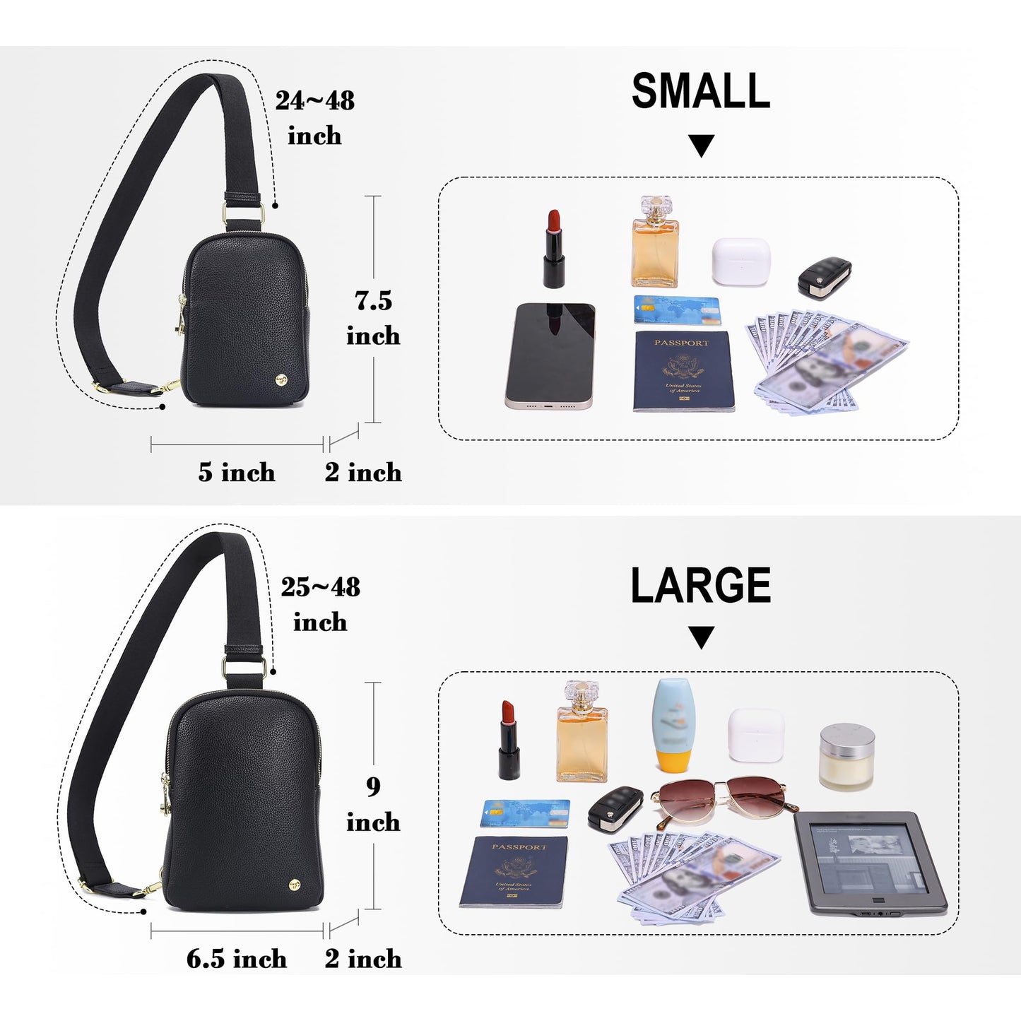 INICAT Anti Theft Crossbody Bag for Women, Small RFID Blocking Sling Purse with Zipper Lock for Travel, Vegan Leather(Black)