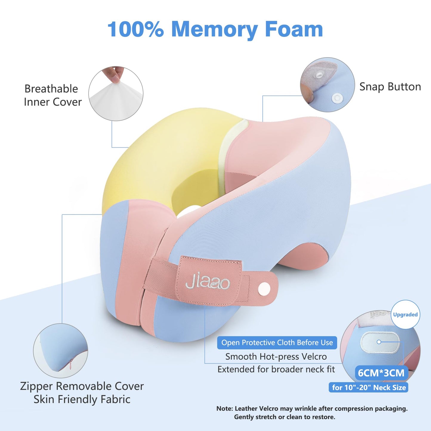 jiaao Neck Pillow Airplane, Memory Foam Travel Neck Pillows for Long Flight, 3D Eye Masks, Ear Plugs and Portable Drawstring Bag, Napping Pillow for Home, Road Trips, Sleep Rest and Travel Use