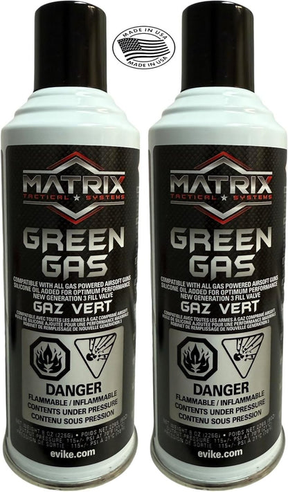 3Skull Matrix Green Gas for Airsoft BB Pistol Hand Gun Rifle, Clear - Pack of 2