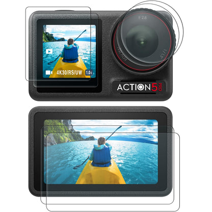 AMAZEAR Lens Screen Protector for DJI Osmo Action 5 Pro (2 Sets), Action5 Pro Accessories Tempered Glass Protector OLED Display, Ultra HD, 9H, Scratch Resistant, Bubble-Free(TGP)