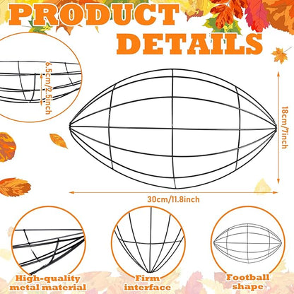 6 Pcs Fall Football Decorations 12 Inch Football Wreath Fall Metal Wreath Form Wire Garland for Sports Party Autumn Harvest Party Decor DIY Craft Project Holiday Front Door Hanging Home