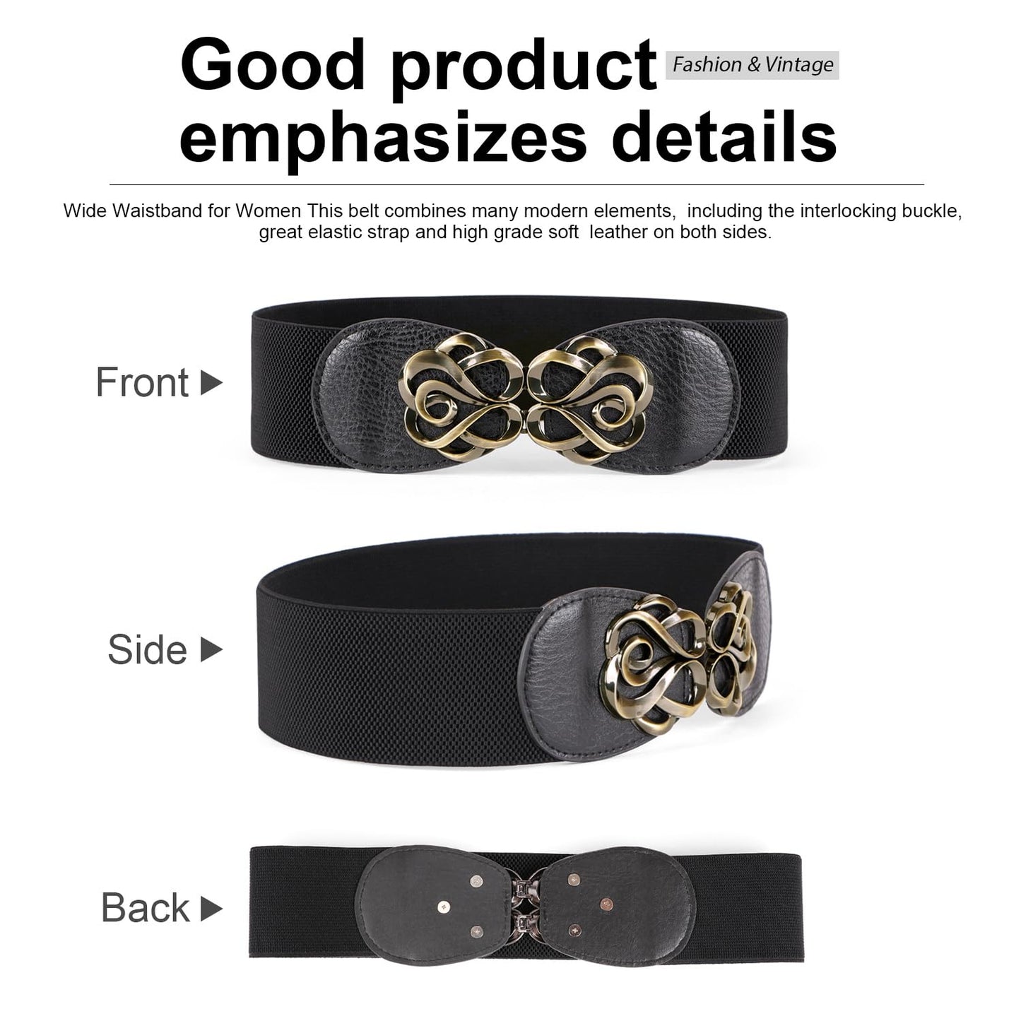 JASGOOD Women Stretchy Belts for Dresses Vintage Elastic Wide Waist Belts, Halloween Cosplay Belt