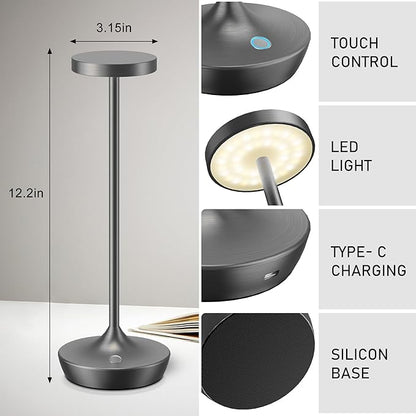 Cordless Table Lamps Outdoor - Rechargeable 6000mAh Battery Operated Table Lights - LED Portable Touch Dimmable Waterproof Table Lamp for Patio Restaurant Dining (2 Grey)