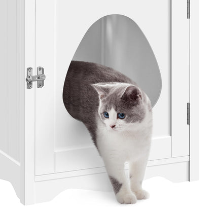 Yaheetech Cat Litter Box Enclosure, Hidden Litter Box Furniture with Side Towel Bar, Wooden Cat Washroom, Storage Cabinet, Indoor Pet House, Side Table Nightstand, White