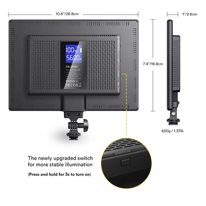 RALENO 19.5W LED Video Soft Light Panel, 650Lux/m Camera Panel Light Built-in 2* 4000mAh Batteries, CRI>95 3200-5600K Photography Studio Lights for TikTok YouTube Video Recording Photography Streaming