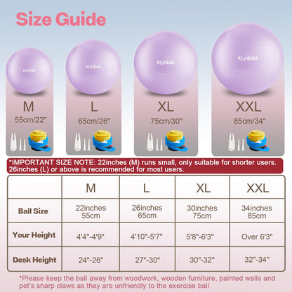 kisnbld Exercise Ball, Extra Thick Yoga Ball for Workout Pregnancy Stability, 4 Sizes Anti-Burst Balance Ball with Foot Pump - Heavy Duty Fitness Ball Chair for Office, Home & Gym