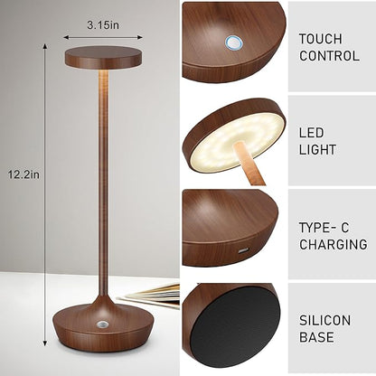 Cordless Table Lamp Rechargeable - 6000mAh LED Battery Operated Table Light - Portable Touch Dimmable Outdoor Waterproof Table Lamps for Patio Bar Restaurant Dining (2 Woodgrain)