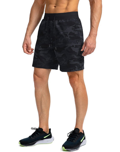 Soothfeel Men's Running Shorts with Zipper Pockets 7 Inch Lightweight Quick Dry Gym Athletic Workout Shorts for Men (Grey Camo, XS)